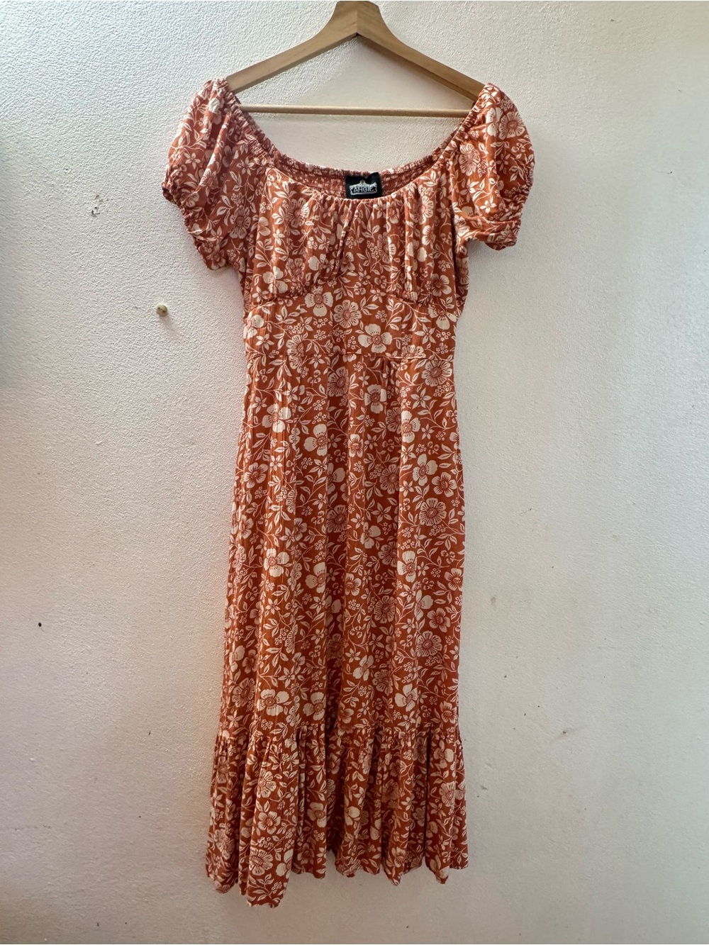 Angie Rust Floral Off-Shoulder Maxi Dress